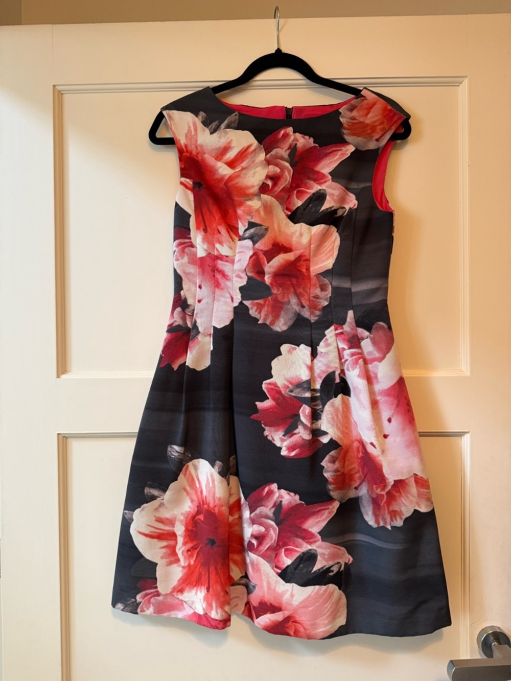 Vince Camuto Black and Hot Pink Floral Lined Dress